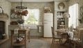 Vintage English Cottage Kitchen Interior with Floral Decor Royalty Free Stock Photo